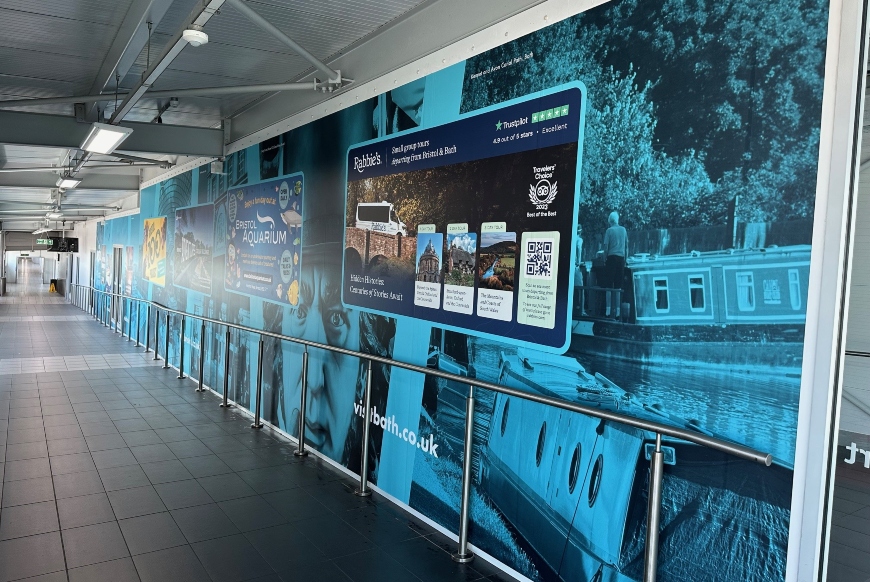 Visit Bath and Visit Bristol Advertising mural at Bristol Airport